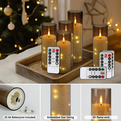 24 Pcs LED Flameless Candles with Remote, 3D Flickering Flame & LED String Lights, Acrylic Clear Cylinder, Timer Function, Romantic Ambience for Home Decor, Party, Wedding (Ivory).