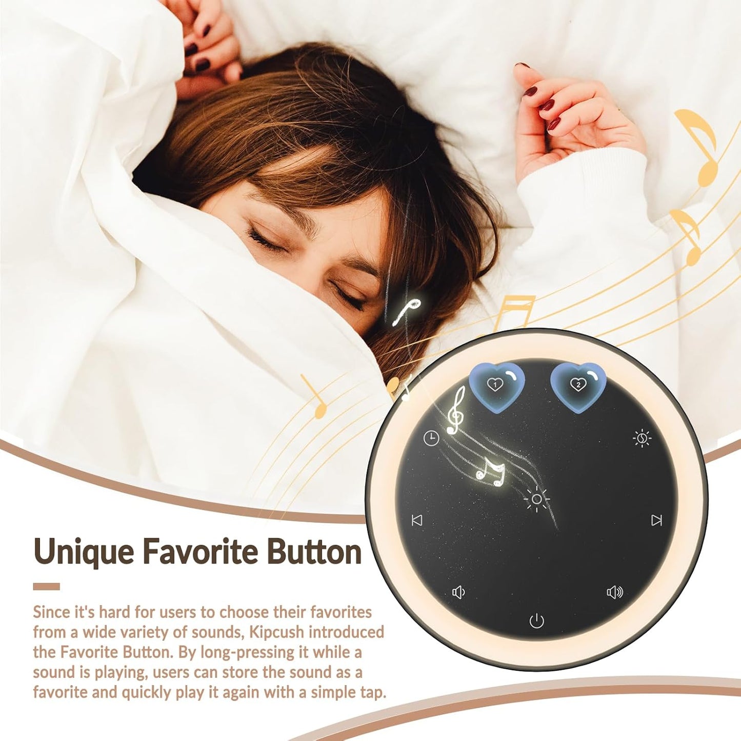 Kipcush White Noise Machine for Sleeping – High-Fidelity Non-Looping Sounds, Dimmable Night Light, USB Powered, Sleep Sound Machine for Baby, Kids & Adults (A - Model White+, Standard)