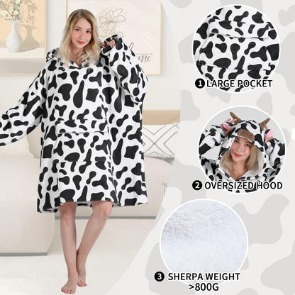 Mewkou Wearable Blanket Hoodie for Adult,Oversized Sherpa Fleece Blanket Hoodie for Women Men,Grey