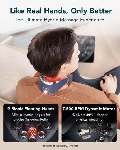 SKG G7 Pro Fold Neck Massager for Strain Relief Deep Tissue with Heat and Vibration Cordless Travel Massager, Father's Day Dad Gifts Foldable Neck Massager for Office Home Car Travel