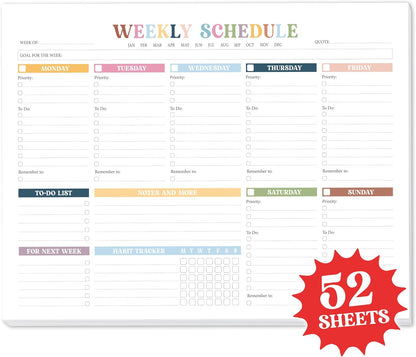 Rainbow Boho Weekly Planner Undated - 52 Sheets Weekly To Do List Notepad, Large 8.5x11" Tear-off Desk Weekly Planner Pad For Work, School, Home Office Organization & Productivity