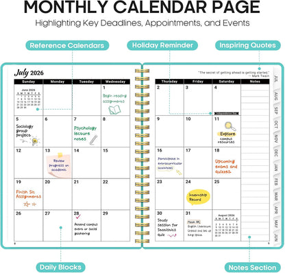 Planner 2026-2027, 8.5" x 11" Weekly and Monthly Academic Year Planner Calendar, July 2026 - June 2027, Hardcover Large School Planning Agenda With Tabs, Perfect for School & Office Supplies, A4, Green