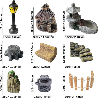 Cayway 26 PCS Outdoor Fairy Garden Miniatures Mini Zen Garden Accessories, Artificial Grass, Model Trees, Terrarium Ornaments, Dollhouse Supplies, Bonsai Decorative Craft Tools Kit