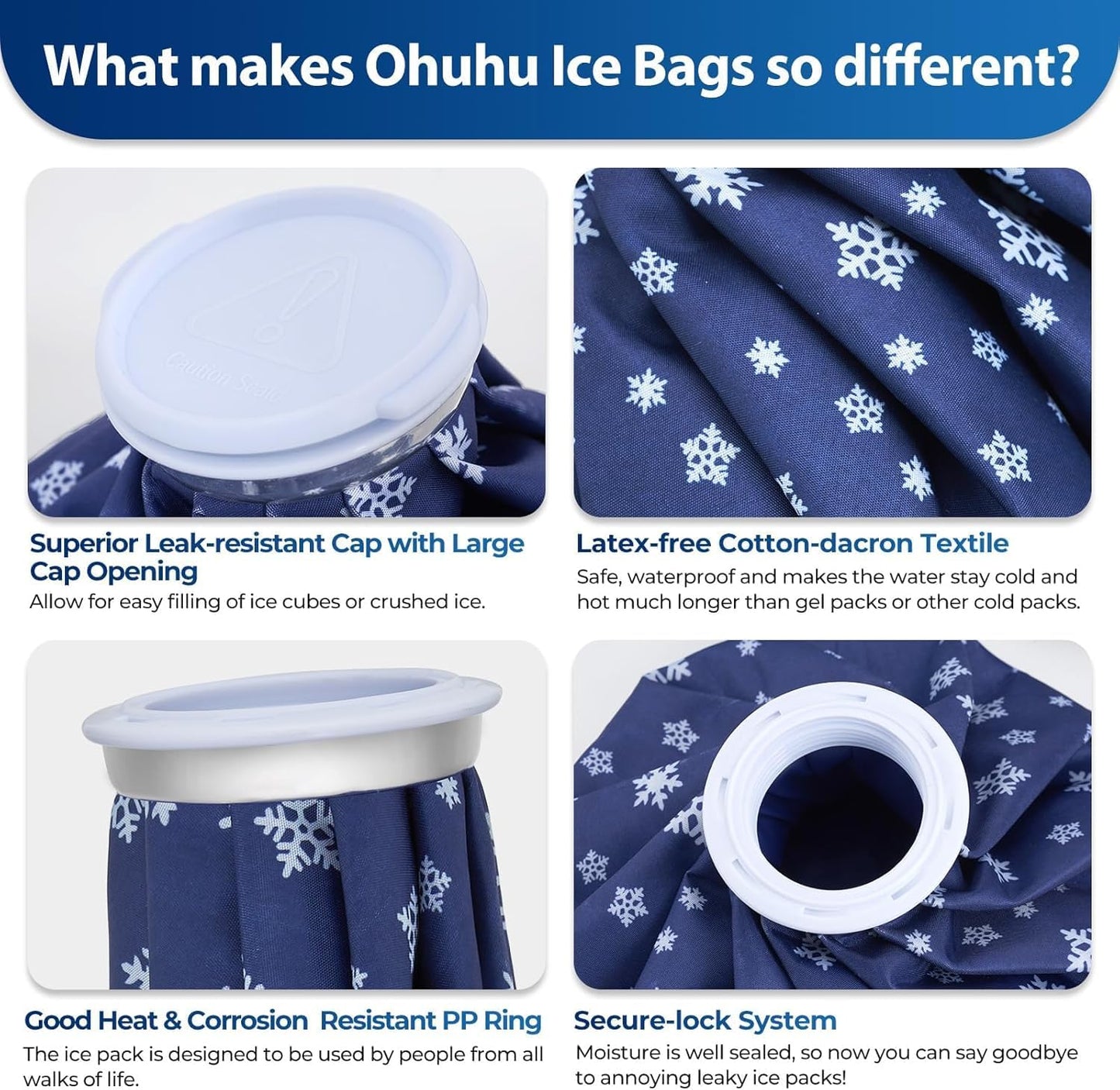 Ice Bags for Injuries Reusable: Ohuhu 3 Packs Ice Cold Packs with Wrap Ice Bag Hot Water Hot & Cold Therapy Pain Relief for Knee Leg Injury No-Leak Waterproof Ice Bags 3 Sizes 6"/9"/11", Blue