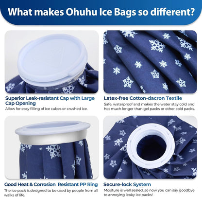 Ice Bags for Injuries Reusable: Ohuhu 3 Packs Ice Cold Packs with Wrap Ice Bag Hot Water Hot & Cold Therapy Pain Relief for Knee Leg Injury No-Leak Waterproof Ice Bags 3 Sizes 6"/9"/11", Blue