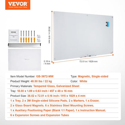 VEVOR Dry Erase Calendar for Wall, 36 x 24 Inches Whiteboard Calendar, Monthly Planner Magnetic Dry Erase Board, 1 Magnetic Erase & 2 Dry Erase Marker & Movable Tray for Restaurant Office Home School