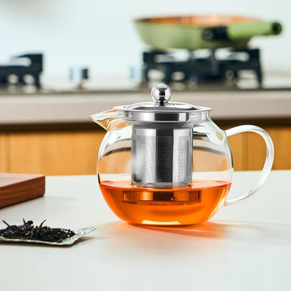 Baalaka Glass Teapot Stovetop 20 OZ/600ml, Tea pot with Removable 18/8 Stainless Steel Infuser, Borosilicate Clear Tea Kettle, Teapot Blooming and Loose Leaf Tea Maker Tea Brewer for Camping, Travel