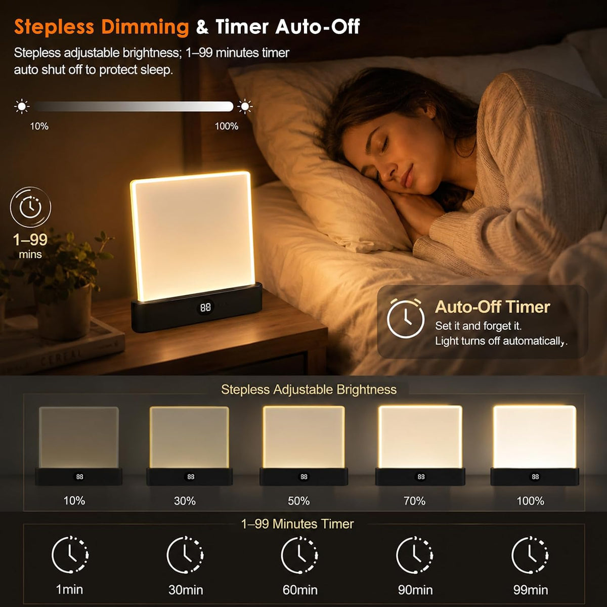 Gayrrnel LED Flat Book Light for Reading, Book Light for Reading in Bed, 3 Color Mode, Eye Care Stepless Dimmable, Portable USB Rechargeable 1200mAh Battery, Auto-Off Timer