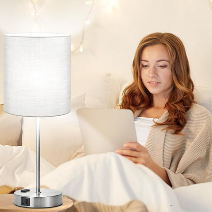 Set of 2 Touch Control Table Lamps with 2 USB & AC Outlet, 3-Way Dimmable Bedside Nightstand Lamps for Bedroom Living Room Nursery, 800 Lumens 5000K Daylight Bulbs Included