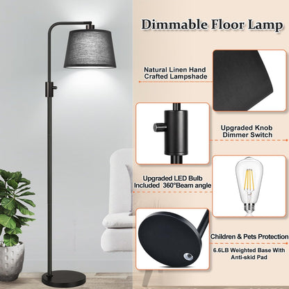 【Upgraded】 Dimmable Floor Lamp, 1000 Lumens LED Edison Bulb Included, Arc Floor Lamps for Living Room Modern Standing Lamp with Linen Shade, Tall Lamp for Bedroom Office Dining Room- Black