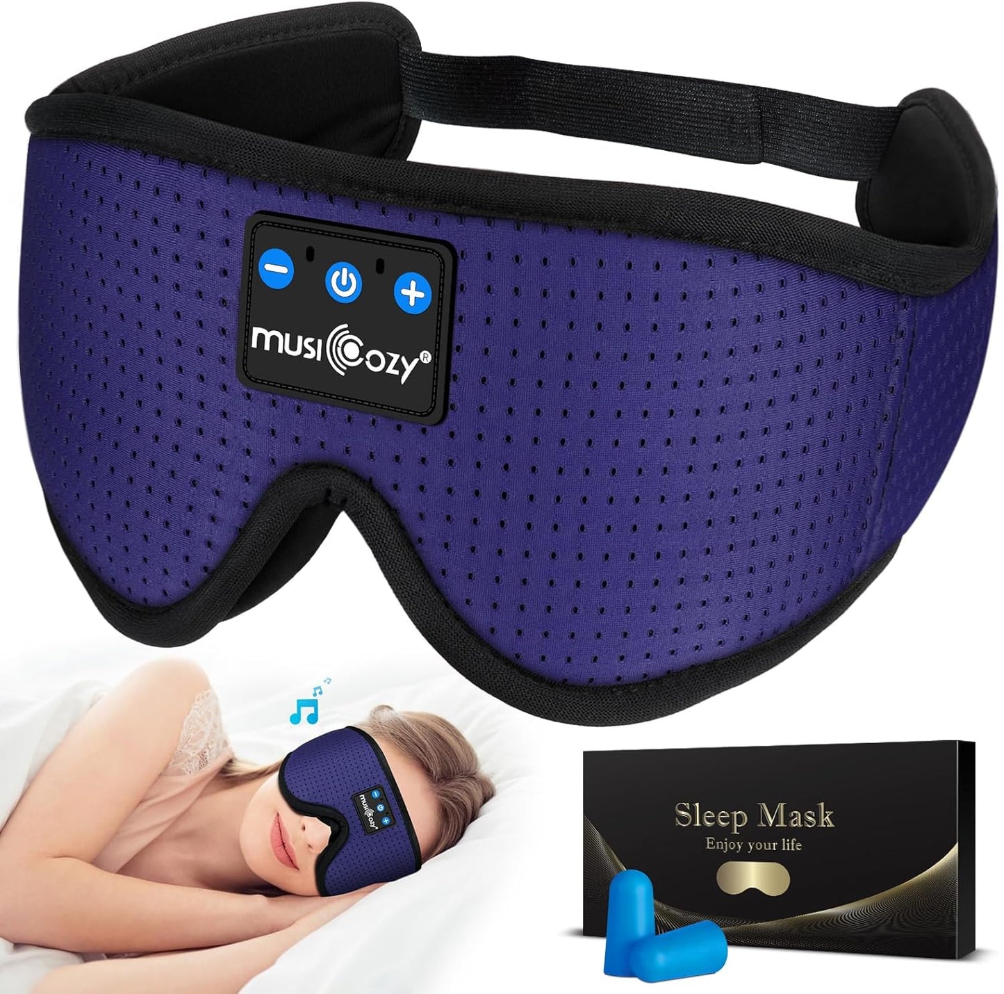 MUSICOZY Sleep Headphones Bluetooth 5.4 Headband Sleeping Eye Mask for Mom Women Men Wireless Music Earbuds Earphones for Side Sleepers Built-in HD Speakers Cool Gadgets Unique Gifts