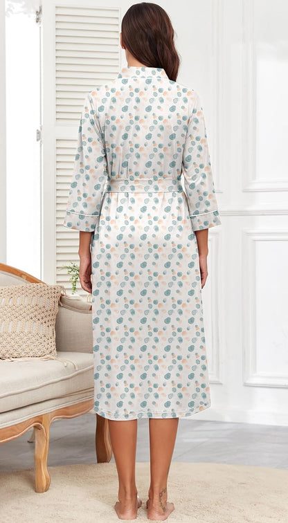 PrinStory Robes for Women 3/4 Sleeve Long Bath Robe XS-4XL