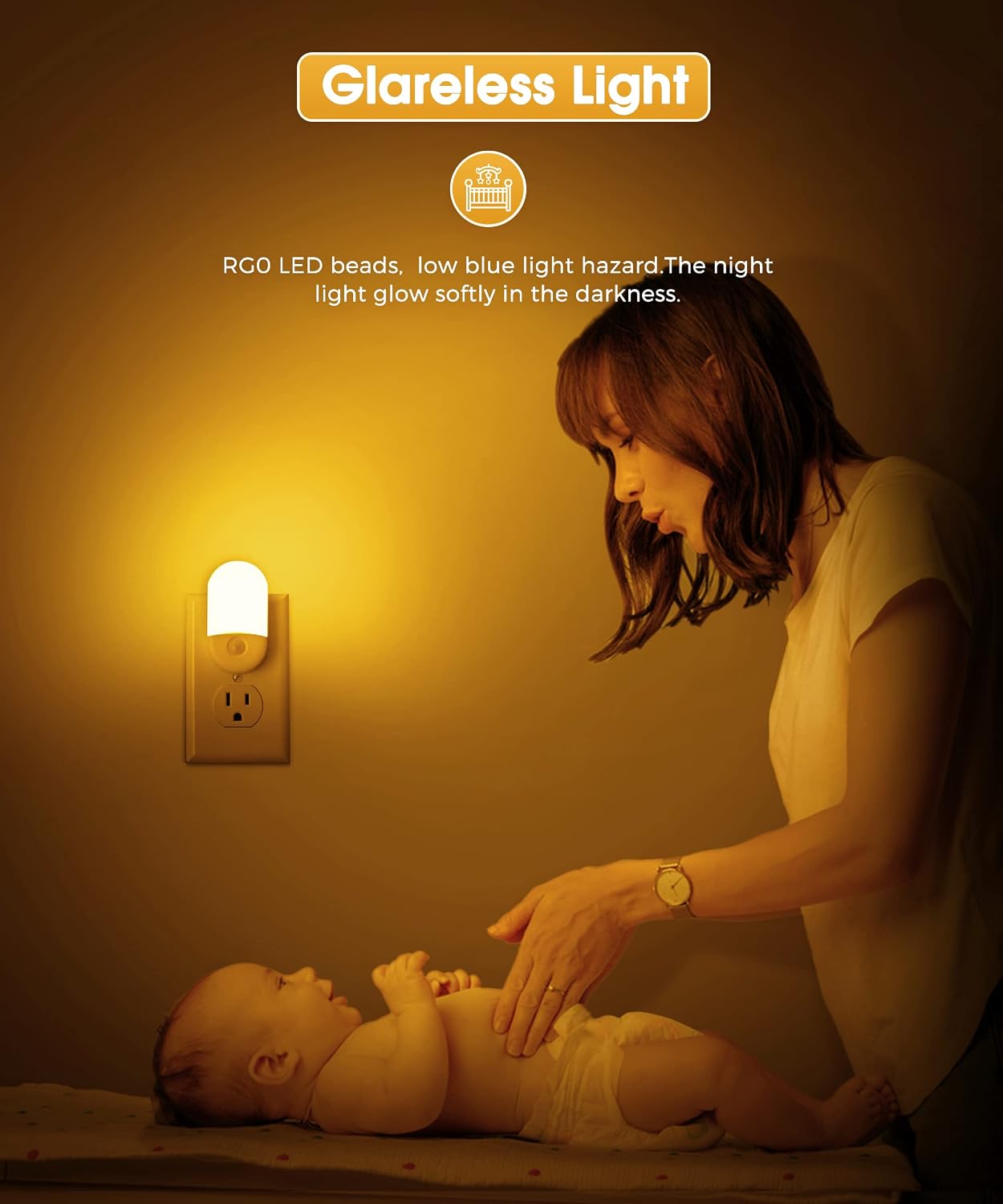 L LOHAS LED Amber Night Light, Night Lights Plug into Wall[2 Pack], 0.6W 2000K LED Night Light, Dusk to Dawn Sensor, 30/60LM Adjustable Brightness, Automatic Low Blue Nightlight for Kids, Bathroom