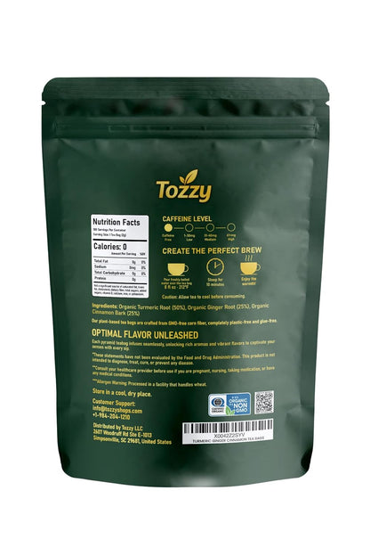Tozzy Organic Turmeric Ginger Cinnamon Tea, 100 Pyramid Tea Bags