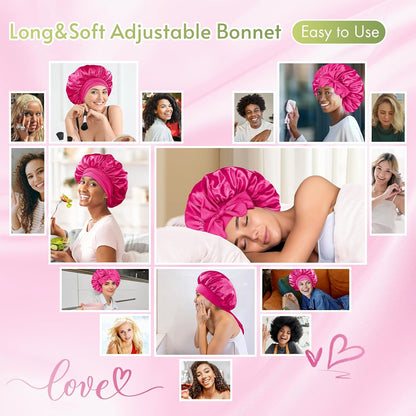BONNET QUEEN Silk Bonnet for Sleeping for Women Satin Bonnet Night Cap for Curly Hair with Tie Band, Single Layer, Cream Pink