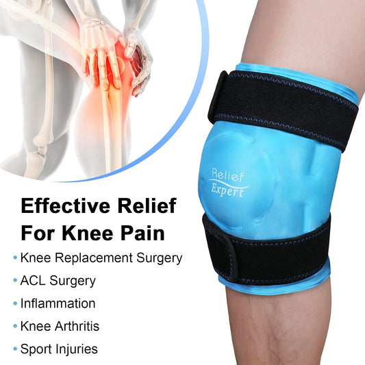 Relief Expert Knee Ice Pack Wrap Around Entire Knee, Large Ice Pack for Leg Soothing Discomfort, Reusable Ice Wraps with Cold Compress for Musclar Relaxation, Post-Workout Recovery,L