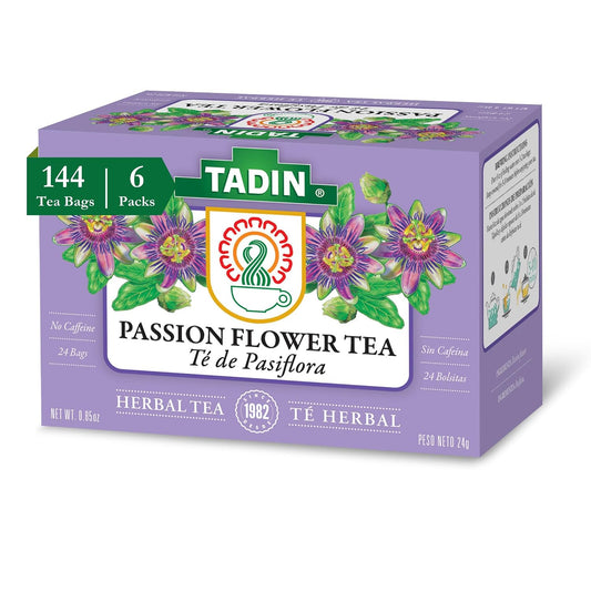 Tadin Passion Flower Herbal Tea, Caffeine Free, 24 Tea Bags Per Box, Pack of 6 Boxes Total