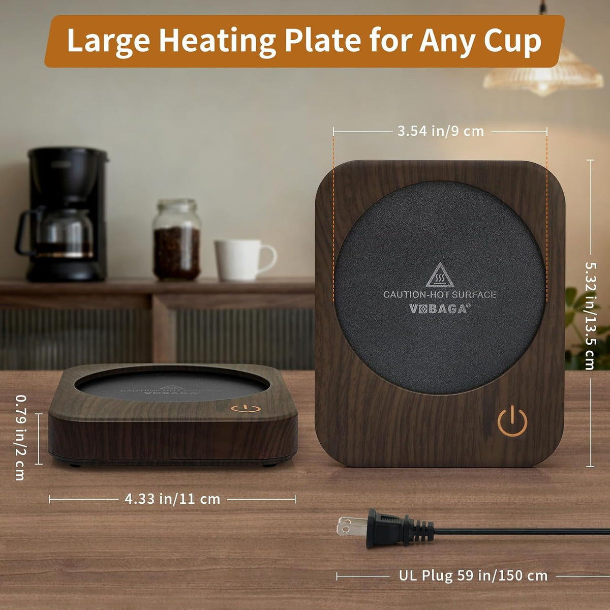 VOBAGA Coffee Mug Warmer for Desk with Auto Shut Off & 3-Temp Settings, Coffee Cup Warmer with Smart Safety Alert Home Office Accessory, Perfect for Coffee, Tea, Milk (Mug for Display)