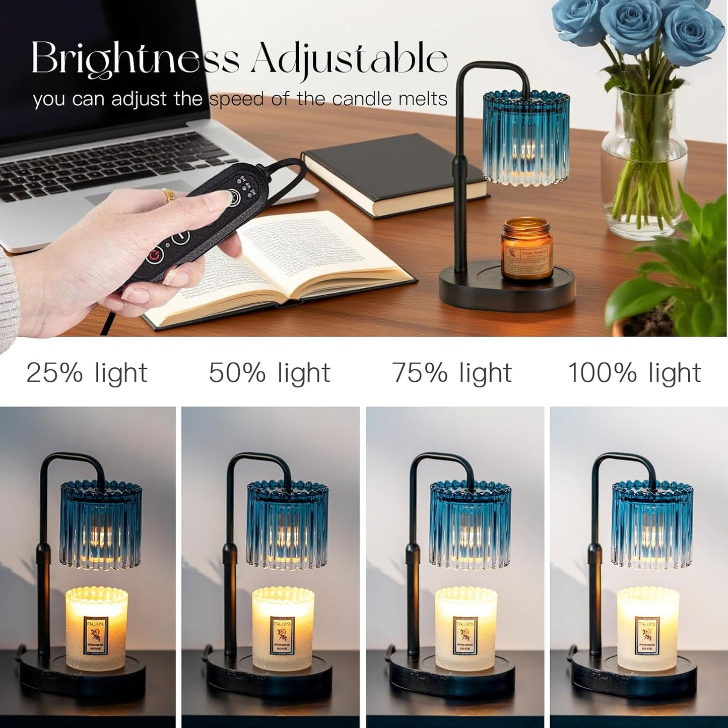 Candeldo Candle Warmer Lamp with Timer: Black Candle Warming Lamp Height Adjustable Wax Melt Warmer Dimmable Modern Farmhouse New Home Bedroom Decor Mothers Day Housewarming Gift for Women