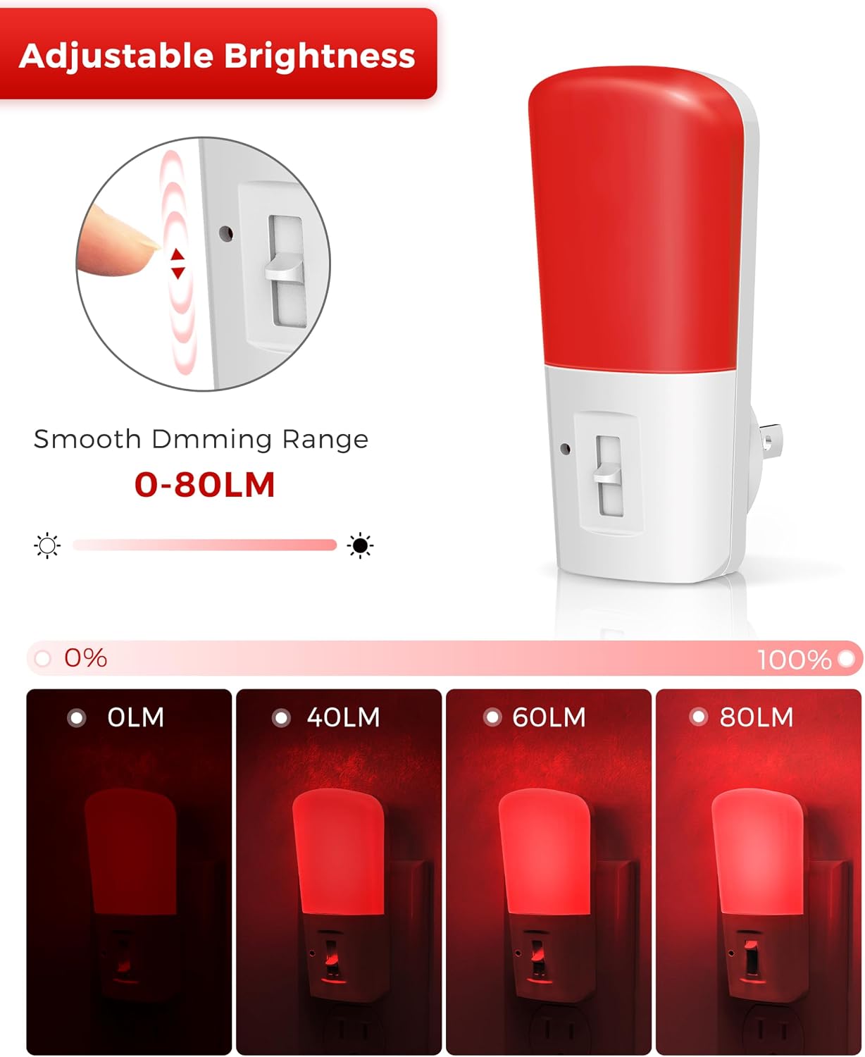 L LOHAS LED Amber Night Light, Dimmable Plug in Yellow Night Light with Dusk to Dawn Sensor, Kids Night Lights for Bedroom, 5-80LM Suit for Nursery, Hallway, Stairway,Bedroom, Bathroom, 2Pack
