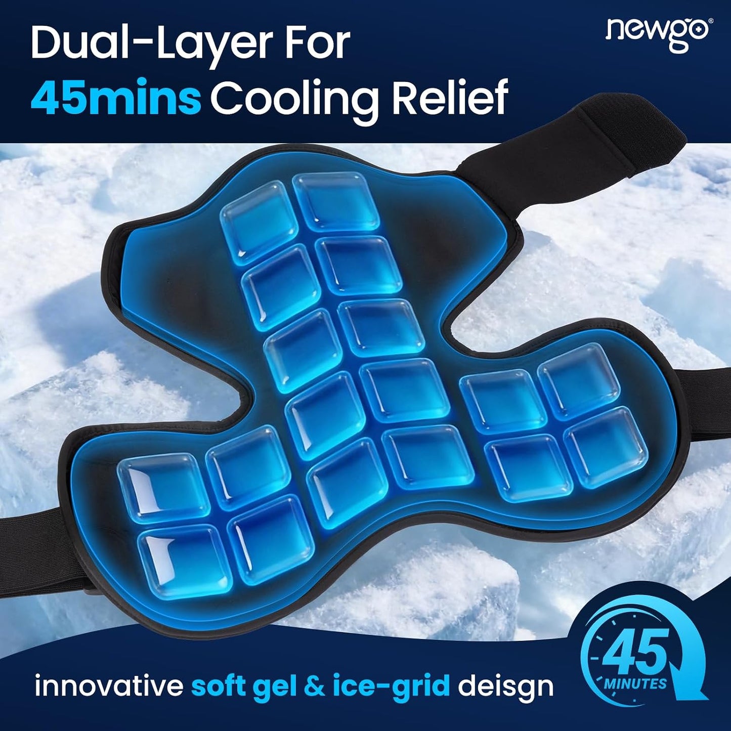 NEWGO Shoulder Ice Pack Rotator Cuff Cold Therapy, 45-Min Long-Lasting Ice Packs for Shoulder & Arm with Ice Grid Design, Flexible Cold Compression Wrap for Post-Surgery, Muscle Relaxation & Swelling