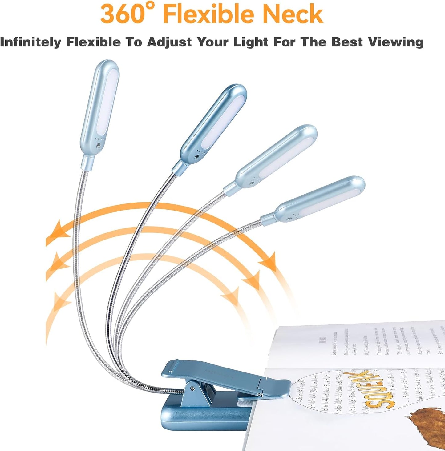 VAVOFO Clip On Book Light for Bed Kids, 7 LED Reading Light with 9-Level Warm Cool White Daylight, Eye Care Lamp with Power Indicator for Bookworms (Blue)