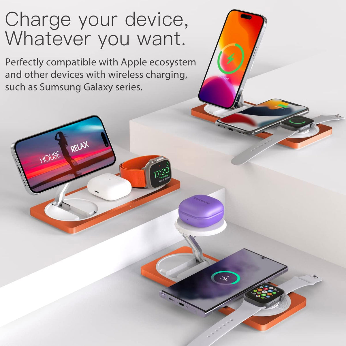 PETINO 3 in 1 Wireless Charging Station for Apple Devices with MagSafe