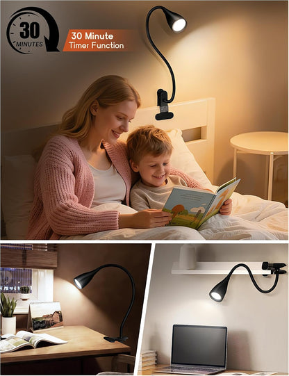 Reading Light for Book in Bed, Clip on Light Reading Lamp with Adapter, 5 Color Modes 10 Brightness, 360° Flexible Eye-Caring Clip on Desk Lamp Book Light for Reading in Bed Headboard Bedside Bedroom