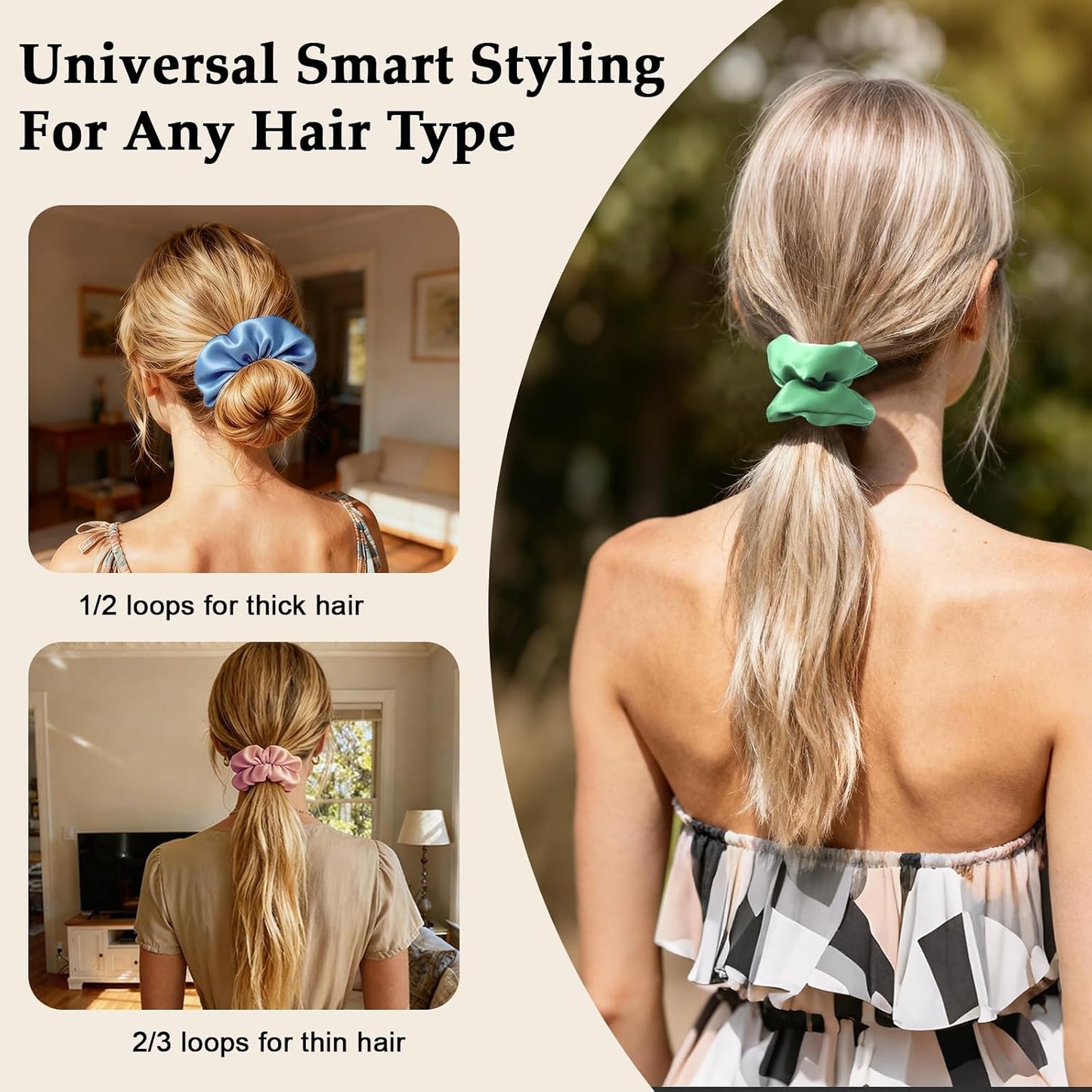 Satin Scrunchies for Women – 8PCS Blush & Brown Silk Hair Ties Set – No Crease, Frizz-Free, Gentle Elastic Hair Bands, Soft & Stylish Everyday Hair Accessories Gifts