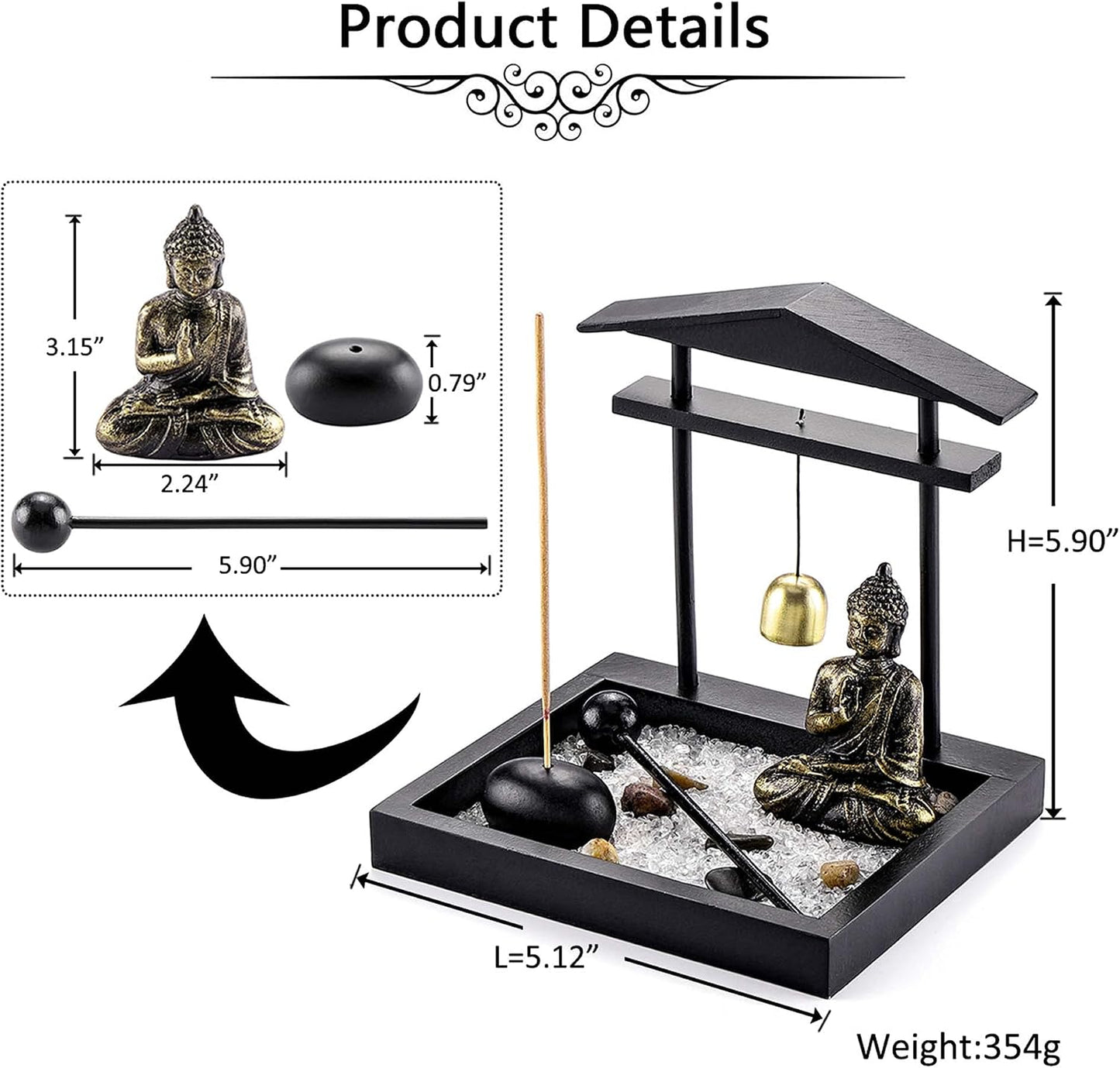 Jovivi Zen Garden Set Buddha Statue w/Tealight Candle Holder, Rocks & Incense Burner Holder & Wood Tray for Yoga Meditation Home Table Decor Gift