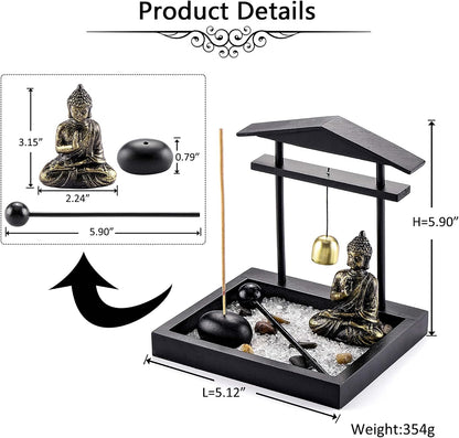 Jovivi Zen Garden Set Buddha Statue w/Tealight Candle Holder, Rocks & Incense Burner Holder & Wood Tray for Yoga Meditation Home Table Decor Gift