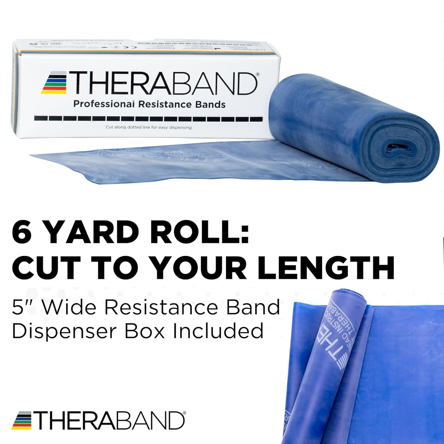 THERABAND Resistance Bands, 6 Yard Roll Professional Latex Elastic Band For Upper & Lower Body, Core Exercise, Physical Therapy, Pilates, Home Workouts, Rehab, Blue, Extra Heavy, Level 5