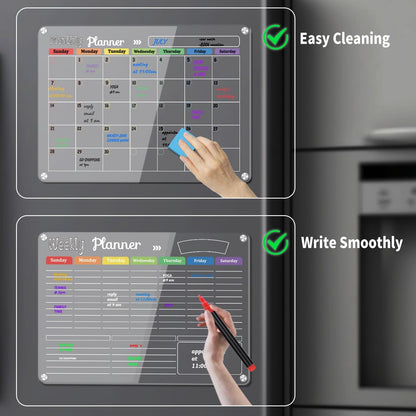 Hivillexun Magnetic Black Dry Erase Calendar White Board Set (3-Pack) - Monthly, Weekly Planners & Daily Notepad for Fridge, Home & Office, Includes 8 Markers