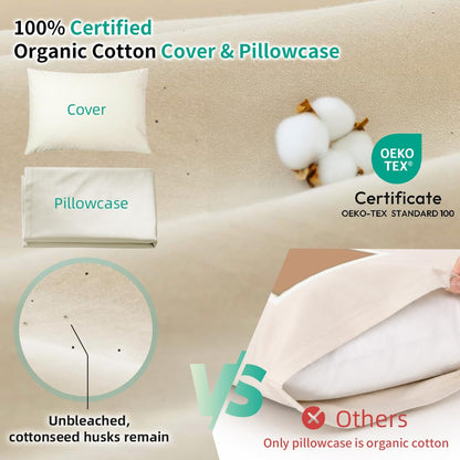 LOFE® Organic Buckwheat Pillow for Sleeping with Organic Cotton Pillowcase | Adjustable Height for Neck Pain Relief, 20x26'' For Side/Back Sleepers, Cooling Pillow, Machine Washable Pillowcase