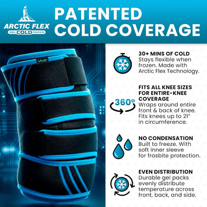 Vive Knee Ice Pack Wrap - Cold/Hot Gel Compression Brace - Heat Support Strap for Arthritis Pain, Tendonitis, ACL, Athletic Injury, Osteoarthritis, Women, Men, Running, Meniscus and Patella Surgery