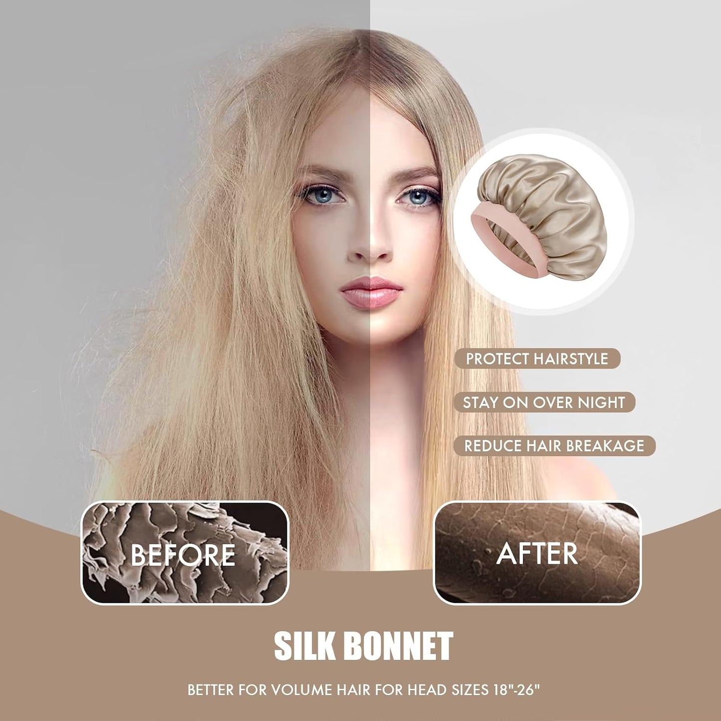 Satin Silk Bonnet for Sleeping, Double Layer Silk Sleep Cap for Men & Women, Soft Satin Lined Bonnet for Curly Hair