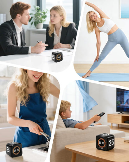 Pomodoro Timer Cube for Productivity — 5/25/10/50 Minutes Preset, Digital Gravity Sensor Desk Visual Timer for ADHD, Silent Mode, Ideal for Office, Study, Kitchen & Kids (White)