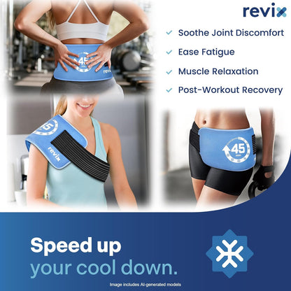REVIX Ice Pack for Injuries Reusable, 14 × 7" Gel Cold Compress with Strap