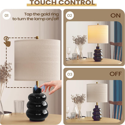 21" Modern Ceramic Table Lamp Set of 2 for Bedroom, Touch Control White Desk Lamps for Living Room, Farmhouse Bedside Lamps for Nightstand, End Table Lamps for Dorm Beige, Bulbs Not Included