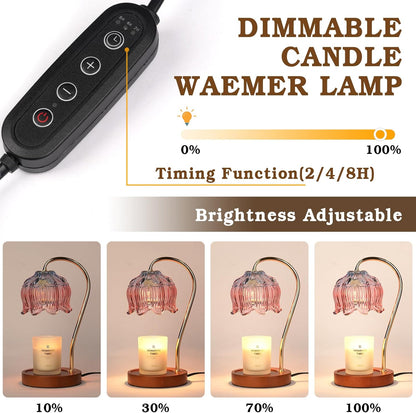 Funistree Flower Candle Warmer Lamp with Timer, Dimmable Candle Lamp Warmer, Christmas Birthday Gifts for Women Mom Her, Housewarming Home Decor, Lotus Wax Warmer for Yankee Candles - Lily Amber