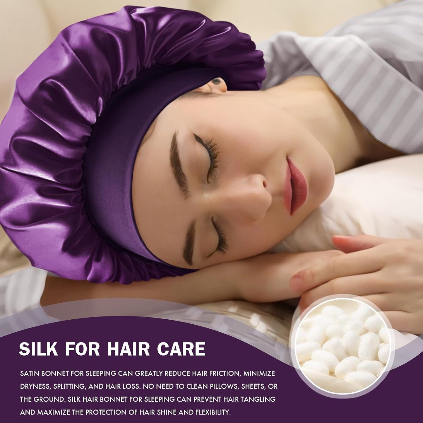Satin Silk Bonnet for Sleeping, Double Layer Silk Sleep Cap for Men & Women, Soft Satin Lined Bonnet for Curly Hair