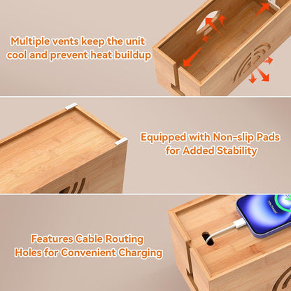 Pezin & Hulin Bamboo Cable Management Box, Power Strip Organizer, Medium