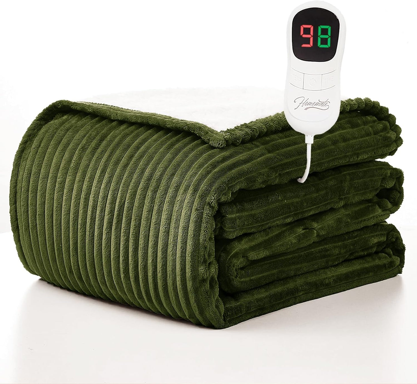 Homemate Heated Blanket Electric Throw - 50"x60" Heating Blanket Throw 1/2/4/6/8 Hours Auto-Off 10 Heat Levels Over-Heat Protection Soft Flannel Sherpa Heater ETL Certification