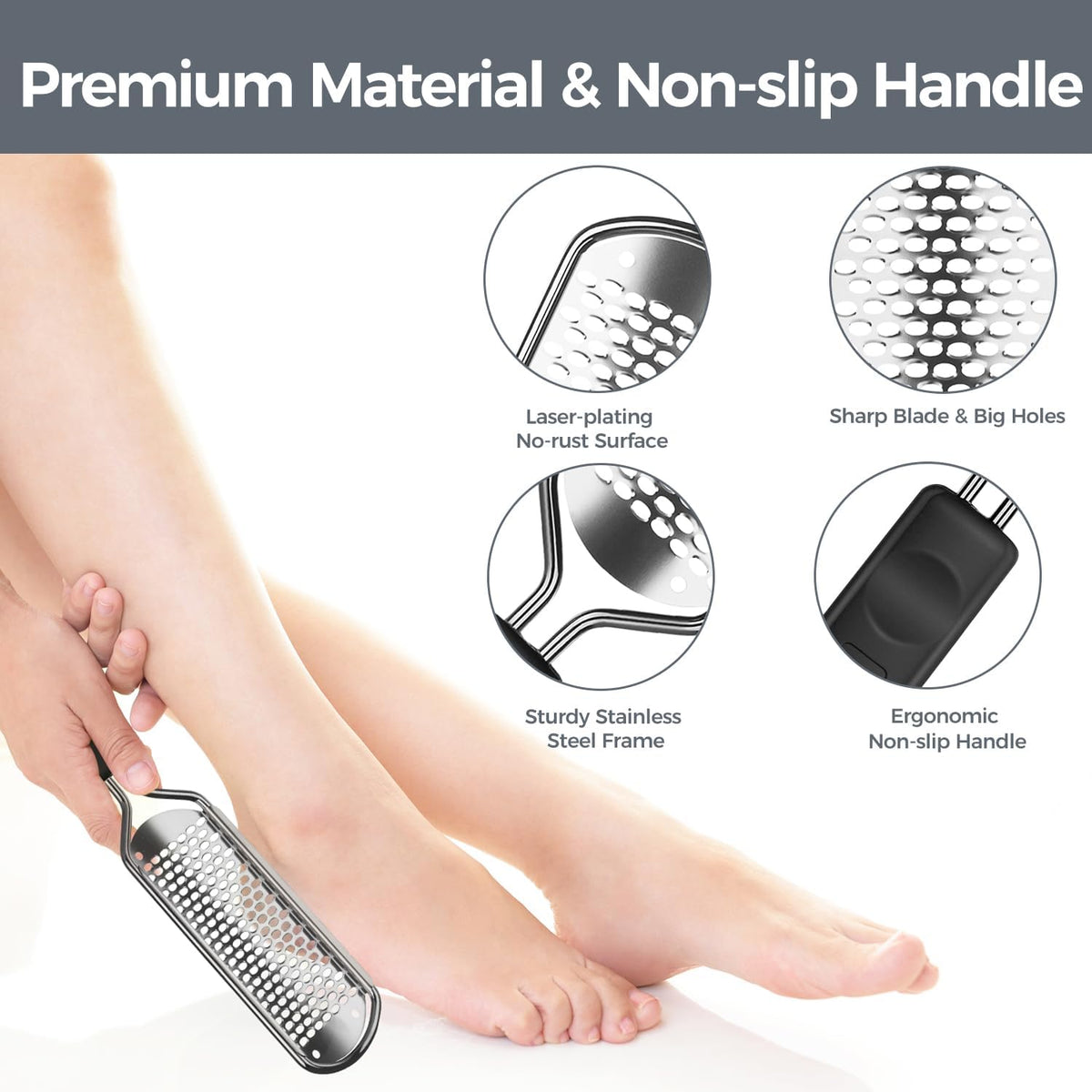 Foot File Foot Scrubber Pedicure - Callus Remover for Feet Easkep Professional Grater Rasp Foot Scraper Corns Callous Removers Cracked Dead Skin Remover for Dry and Wet Feet (Golden)