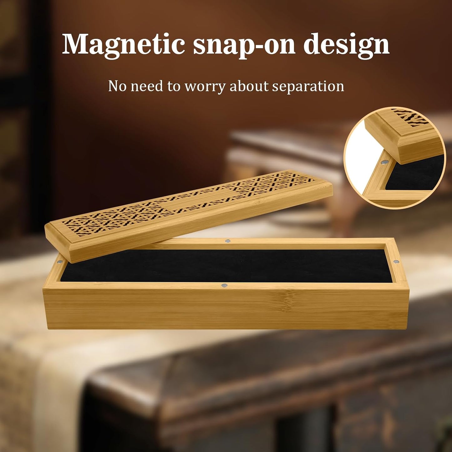 Wooden Incense Holder Burner with Storage - Incense Stick Holder & Ash Catcher for Meditation, Yoga, Bedroom, Study, Office - Exquisite Incense Burner for Home Decor
