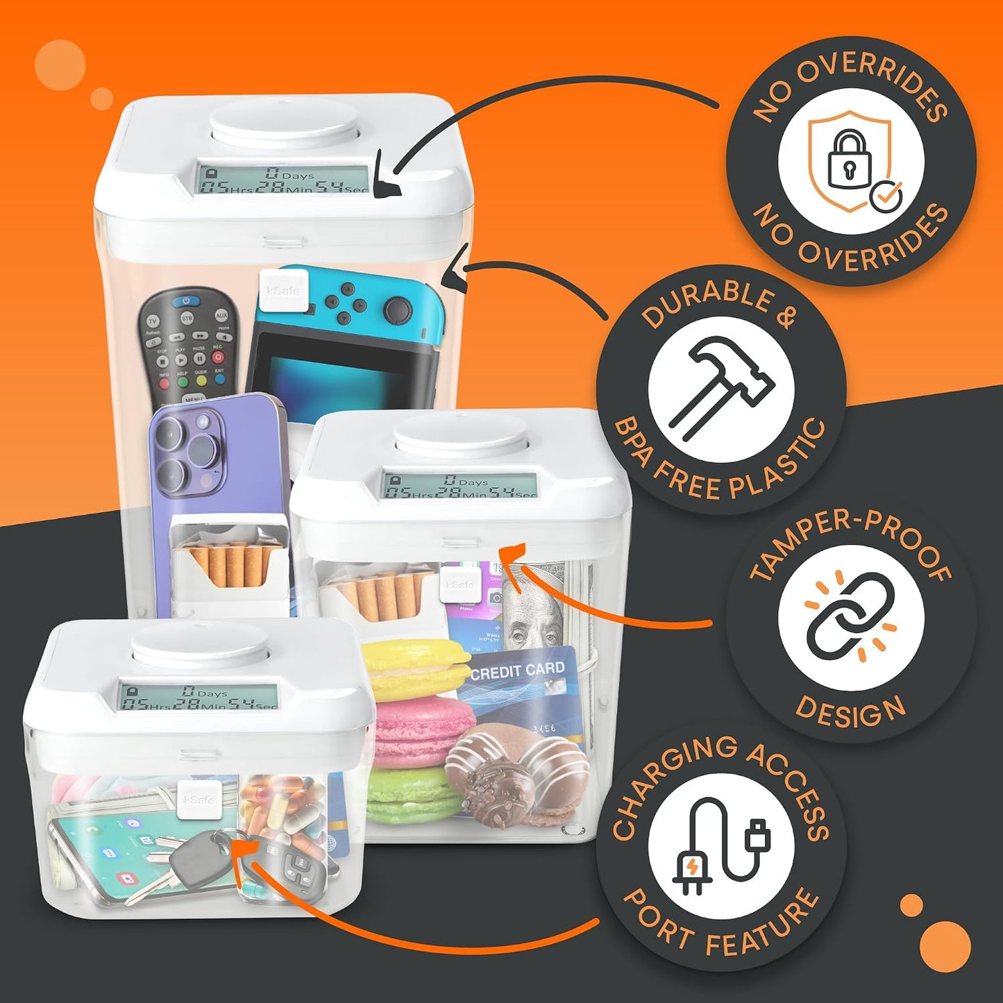 Kitchen Safe kSafe Time Locking Container, Medication Lock Box, Break Bad Habits - Quit Smoking, Snacking, Drinking & Gaming Addiction, Phone Jail, Family Time (Medium, White Lid + 5.5” Clear Base)