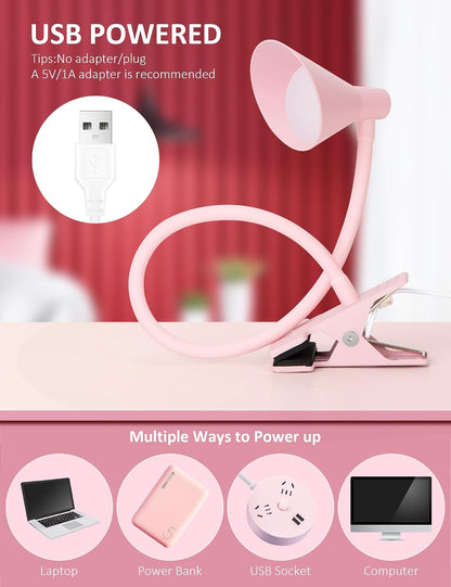 LiFMIRA Clip on Light USB Reading Light Desk Lamp 3 Color Modes Black