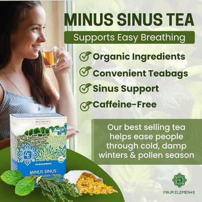 Four Elements Minus Sinus Tea 16 Bags (1.2Oz), Spearmint, Caffeine Free
