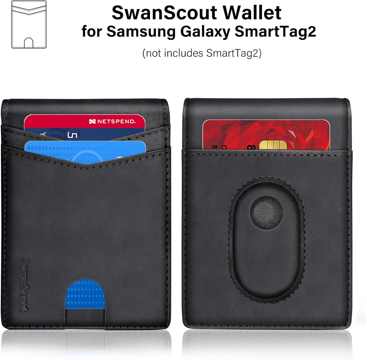 SwanScout Wallet for Samsung Galaxy SmartTag2, Money Clip Version, RFID Blocking Genuine Leather Bifold Wallet With Gift Box (Not Include Tracker)