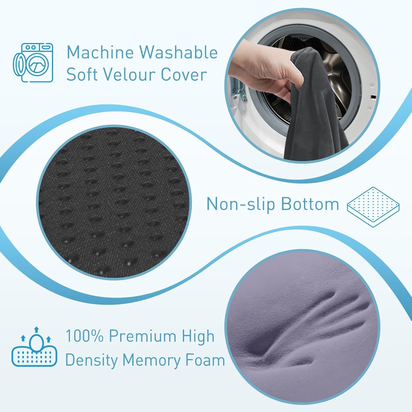 BlissTrends Seat Cushion with Velvet Cover, Thick Memory Foam Cushions for Office Chair, Car Seat, Airplane, Relieving Pressure Tailbone Sciatica Back Pain for Long Sitting, Car Drivers 4.7in Black